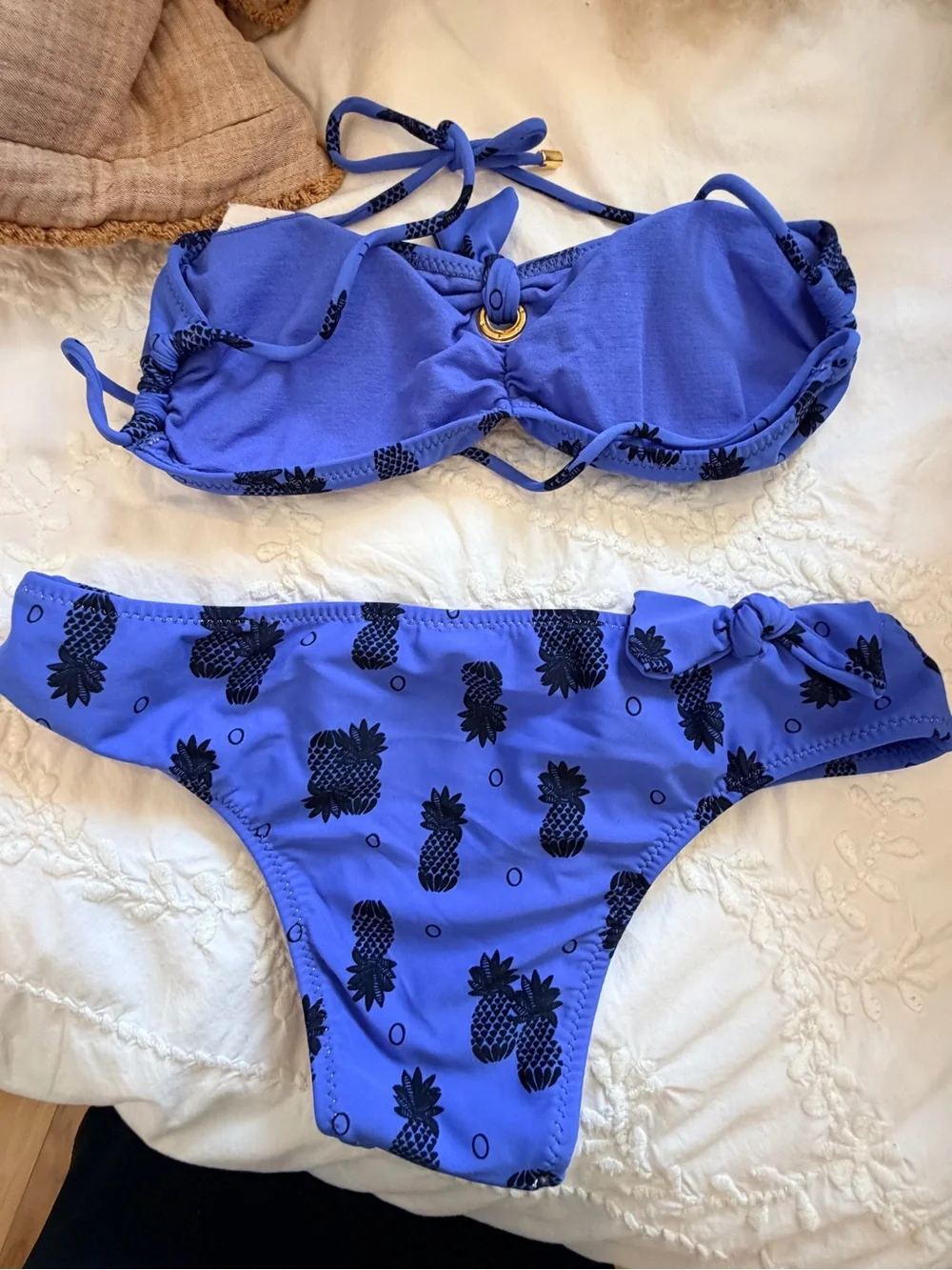 Salinas Blue Pineapple Bandeau Bikini Set Size 42/L NWT